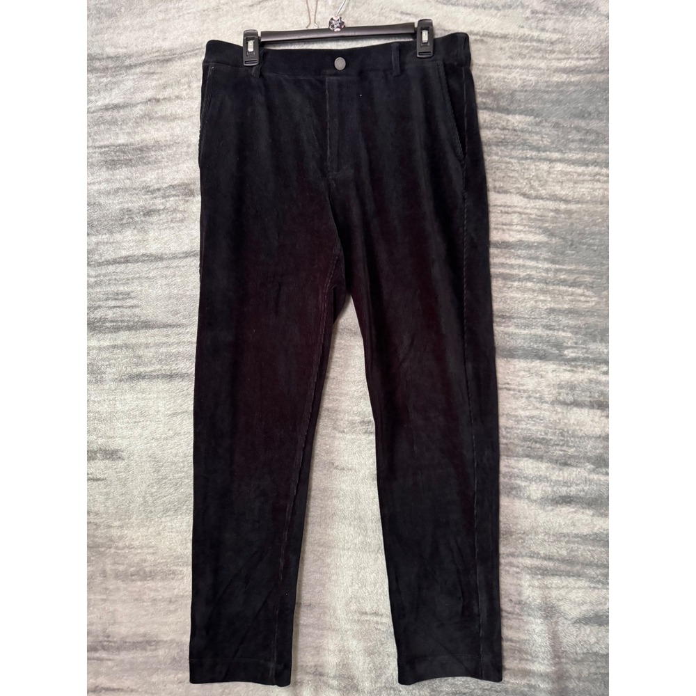 Redvanly Mens Black Corduroy Slim Fit Stretch Trousers Pants Size 30 33x30